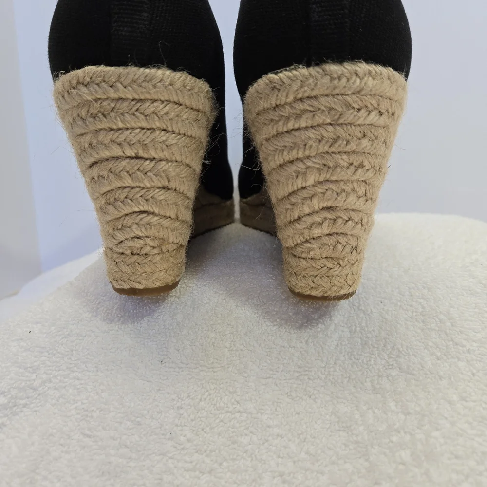 J. Crew Seville Espadrille Wedges Black Round Cap Toe Size 9 Platform Canvas